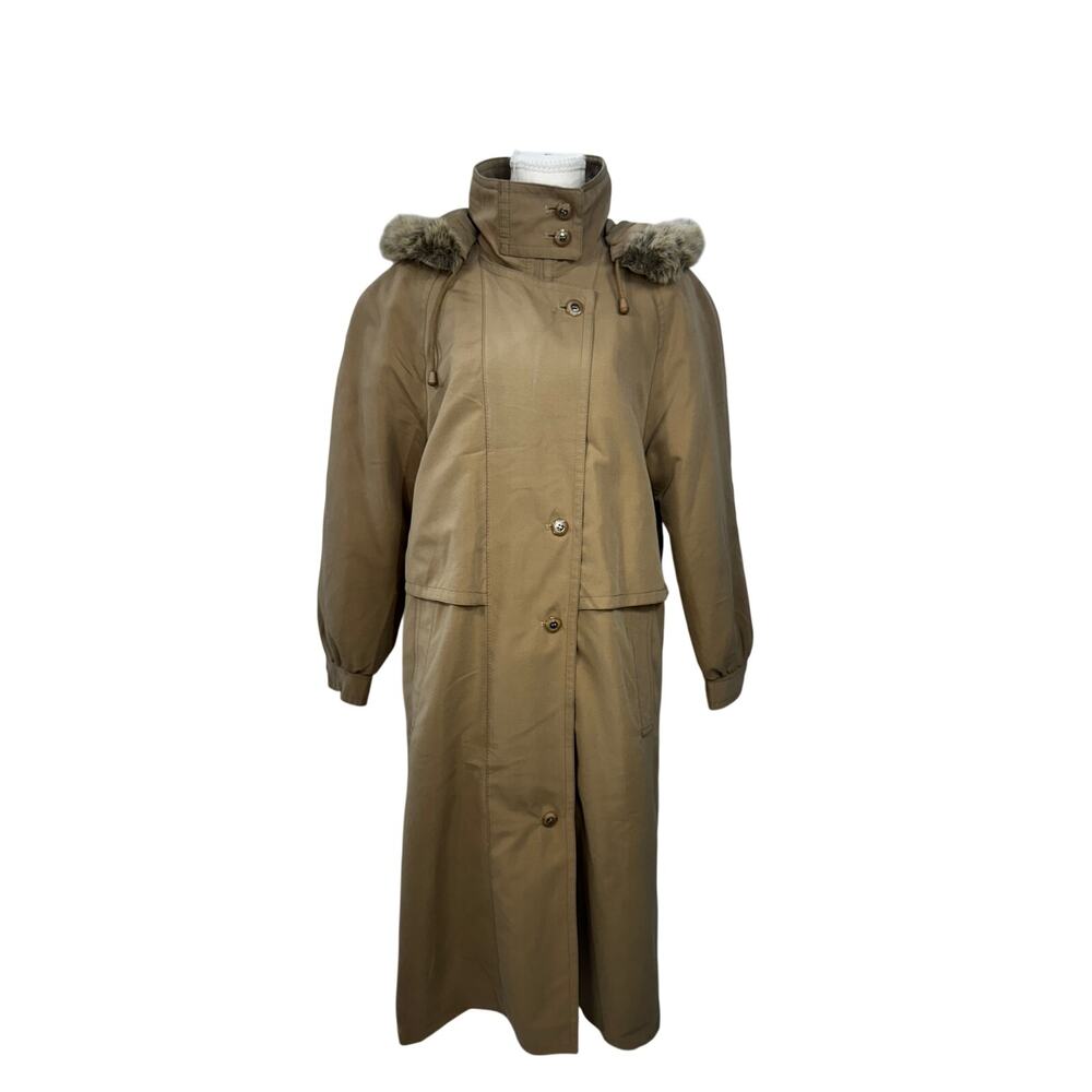 Vintage Camel Maxi Hooded Parka Fur Trim Insulated Winter Coat Made England XL - Picture 2 of 16